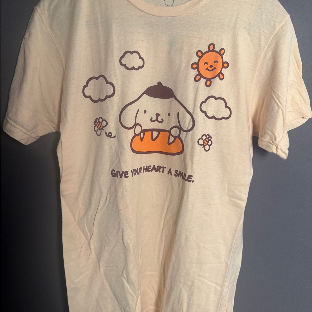 Sanrio Cream Tee with Orange & Brown Cartoon Pudding Dog
